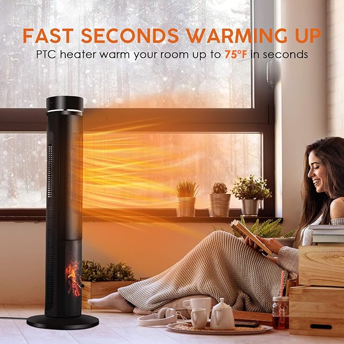 36″ Ceramic Tower Space Heater for Room Heating w/Thermostat