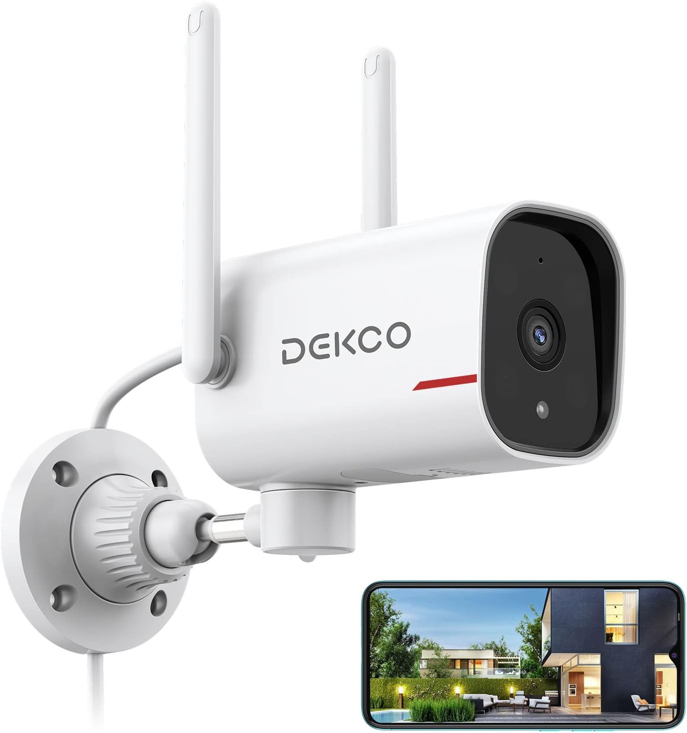 DEKCO WiFi Security Cameras with 2K Color Night Vision, Pan Rotating 180° Wired Outdoor Security Camera