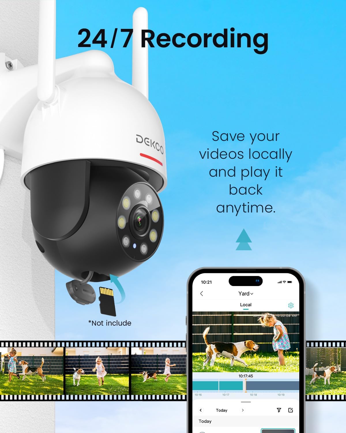 DEKCO 2K Outdoor Security Camera, Full Color Night Vision, Sound-Light Alarm