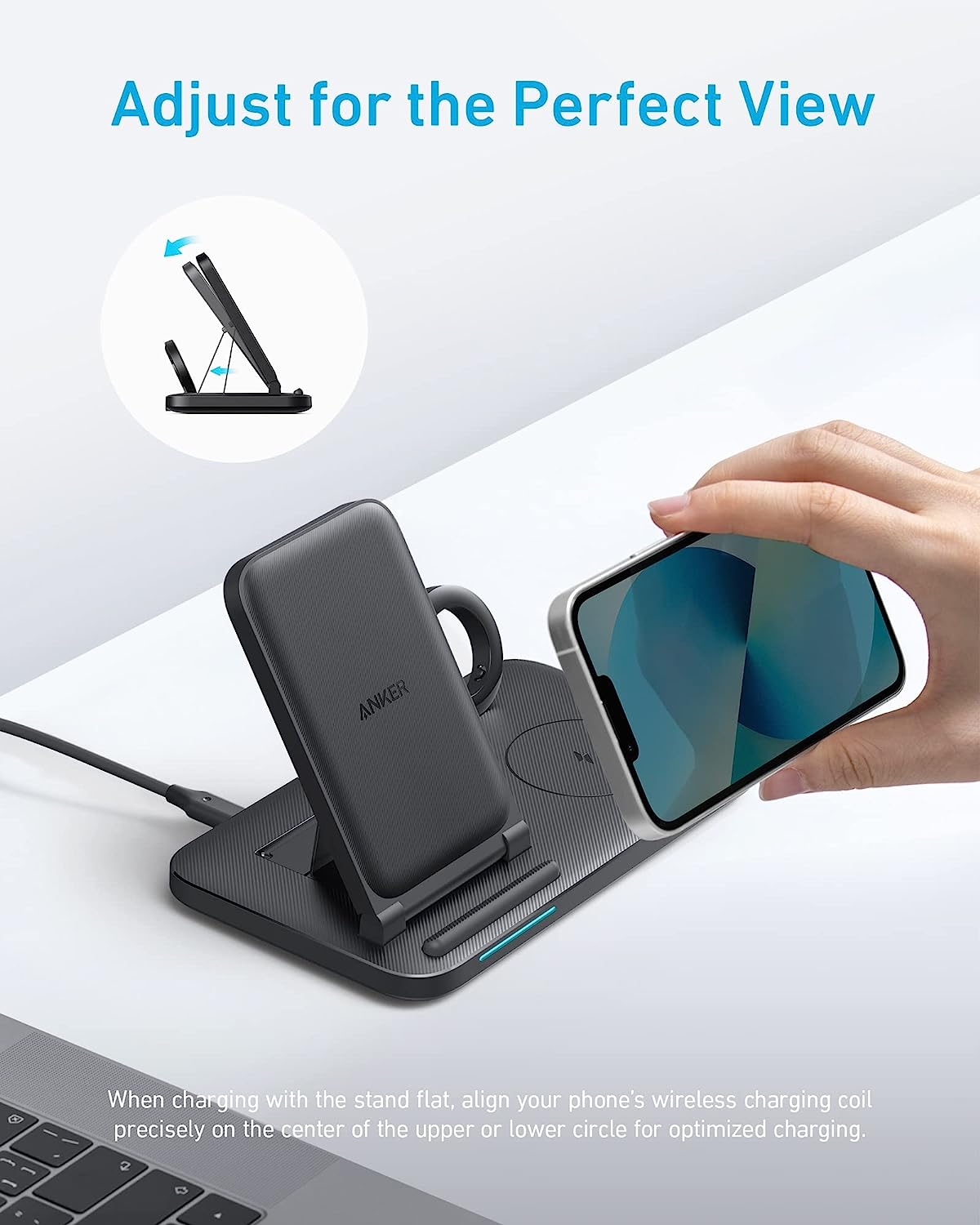 Anker Wireless Charging Station  Foldable 3-in-1 with Adapter, 335 Wireless Charger