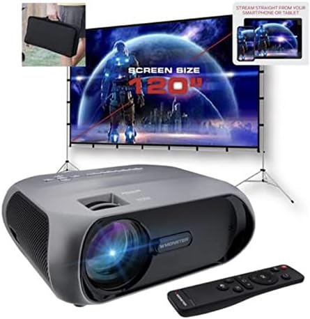 Monster Projector – 120-inch Screen, 6000 Lumens Brightness, Wireless Phone Mirroring, Universal Format Support