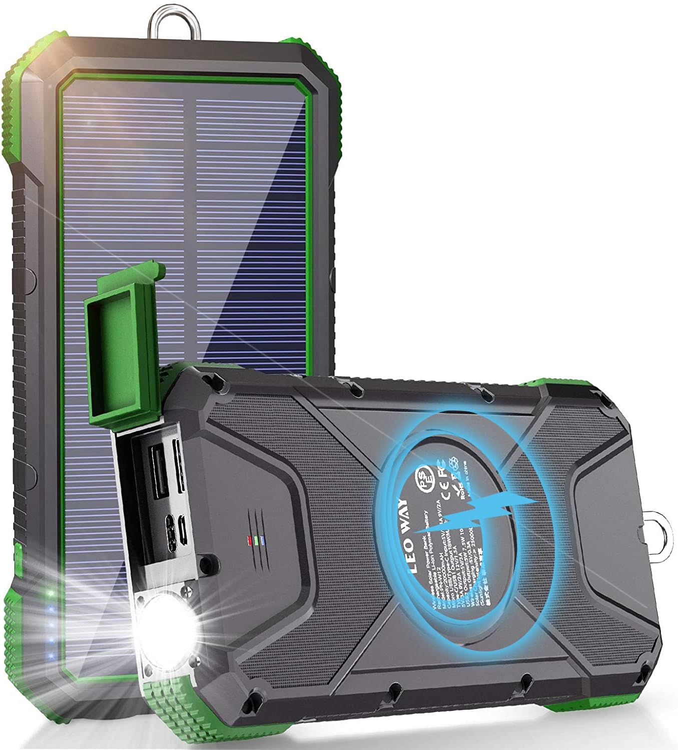 Solar Charger 26800mAh, Solar Charger Power Bank with 4 Outputs＆ Dual Inputs, 10W Wireless Solar Battery Charger