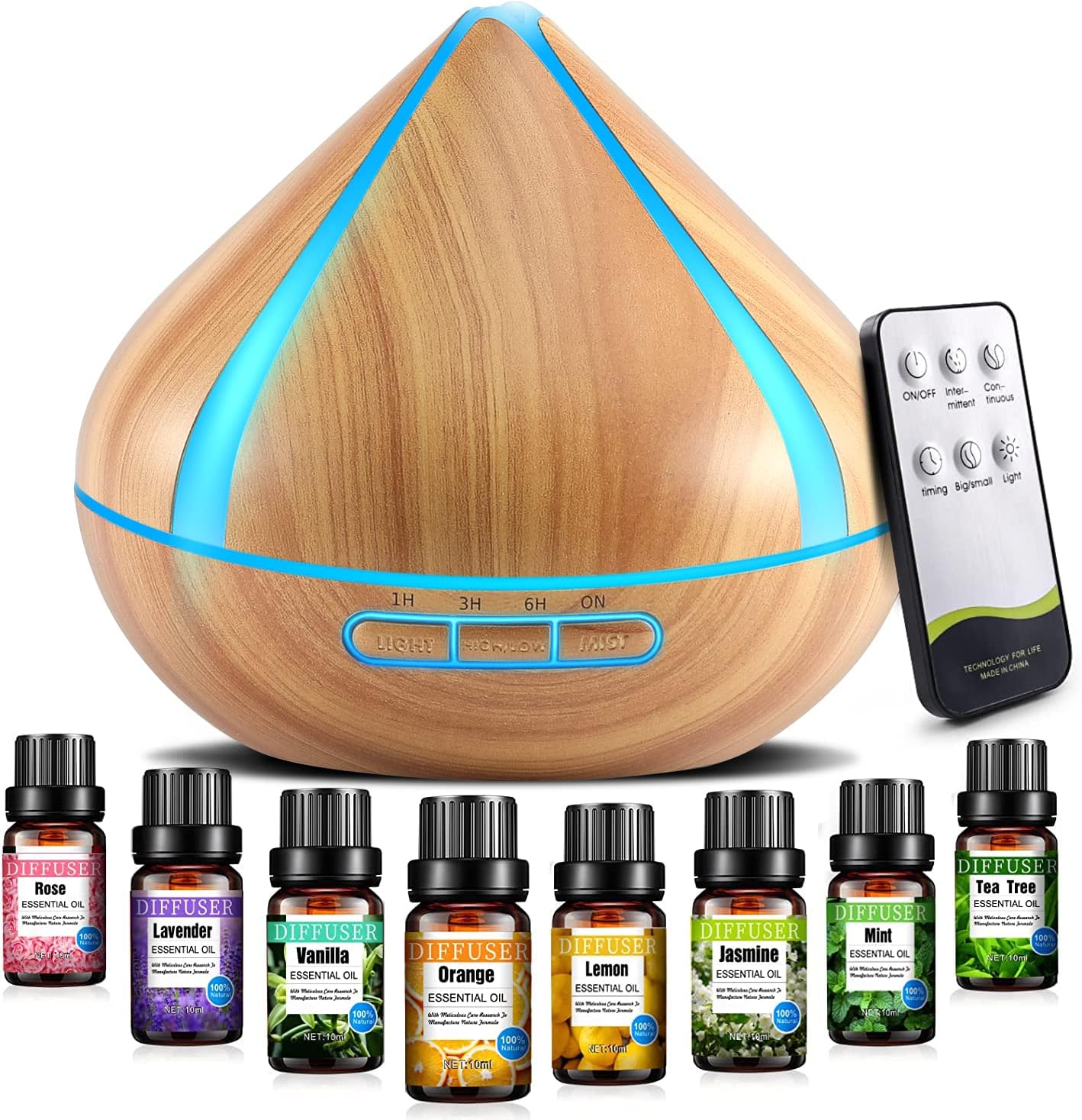 Scented Oil Diffusers with 8 Essential Oils Set, Humidifiers with Remote Control