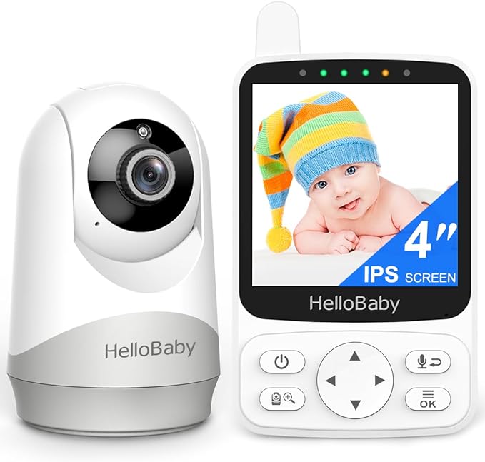 HelloBaby Monitor with 29 Hour Battery Life and 4Inch IPS Screen, No WiFi, Video Baby Monitor with Camera and Audio 1000ft Long Range Night Vision 2 Way Talk Temperature VOX Mode for Baby Pet Elderly