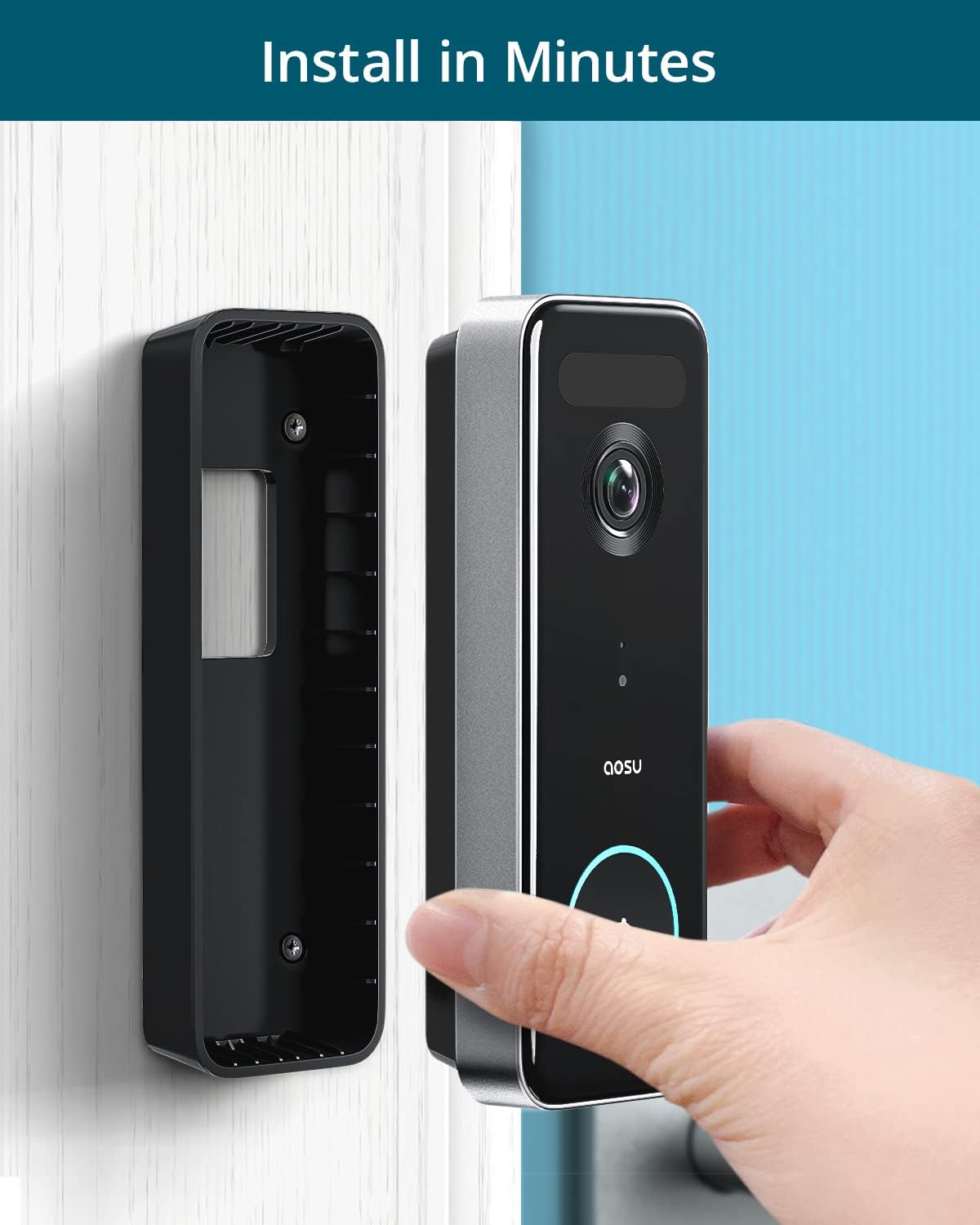 Doorbell Camera Wireless, aosu 5MP Ultra HD, No Monthly Fee, 3D Motion Detection Video Doorbell with Homebase, Enhanced (2.4/5 GHz) WiFi, 180-Day Battery Life, Work with Alexa & Google Assistant