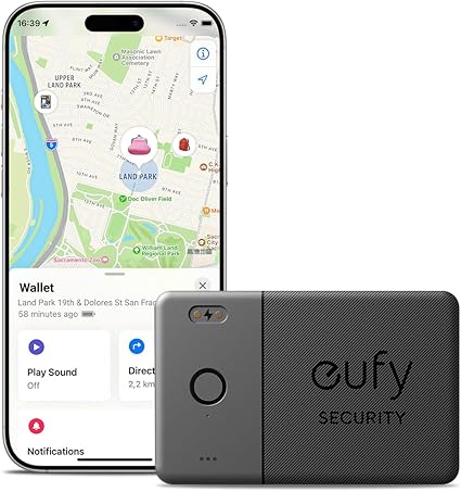 eufy SmartTrack Card E30 (Black, 1-Pack), Rechargeable, Works with Apple Find My (iOS Only), Bluetooth Tracker, Perfect for Wallet, Passport, and Laptop, Water Resistant