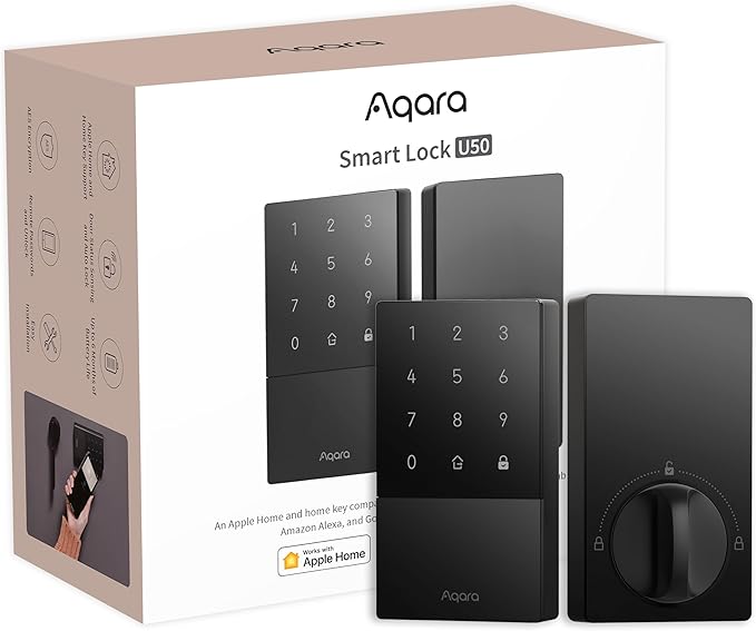 Aqara Smart Lock U50, Keyless Entry Door Lock with Apple Home Key, Bluetooth Electronic Deadbolt Lock, App Remote Control, Supports Apple HomeKit, Matter, Google Home, Alexa, IFTTT, Black