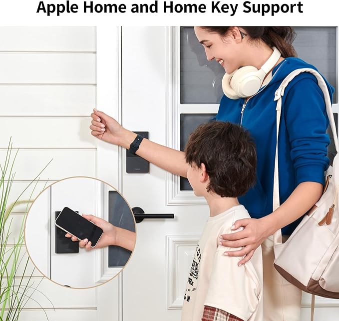 Aqara Smart Lock U50, Keyless Entry Door Lock with Apple Home Key, Bluetooth Electronic Deadbolt Lock, App Remote Control, Supports Apple HomeKit, Matter, Google Home, Alexa, IFTTT, Black