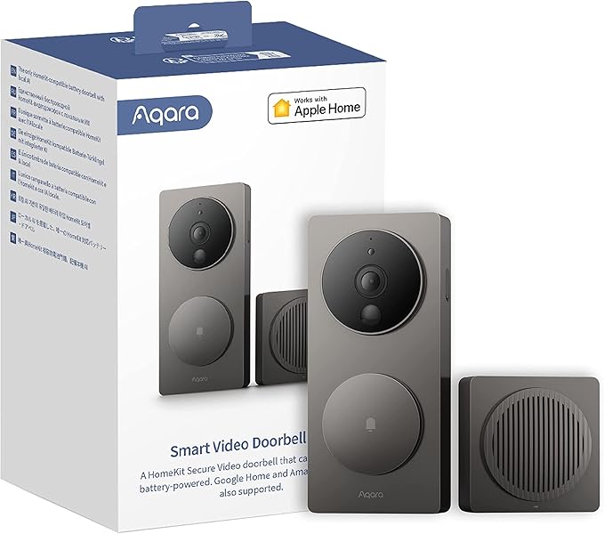 Aqara Video Doorbell G4 (Chime Included), 2.4 GHz Wi-Fi Required, 1080p FHD HomeKit Secure Video Doorbell Camera, Wireless or Wired, Supports Apple Home, Alexa, Google, IFTTT, Gray