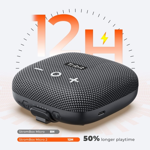 Tribit StormBox Micro 2 Portable Speaker: 90dB Loud Sound Deep Bass IP67 Waterproof Small Speaker Built-in Strap, 12H Playtime Long Battery Powerbank for Outdoor Camping Biking