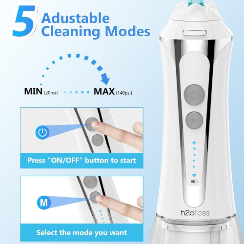 H2ofloss Water Dental Flosser Cordless, 300ML Rechargeable Oral Irrigator for Teeth Cleaning, Portable & IPX7 Waterproof Teeth Cleaner Pick for Braces Home Travel