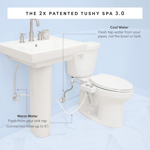 TUSHY 3.0 Spa Bidet Attachment. Cool to Warm Water Temperature Control, Self Cleaning Fresh Water Sprayer, Adjustable Pressure Nozzle & Angle Control, Bamboo