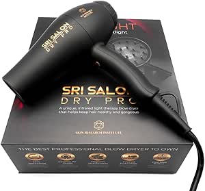 Skin Research Institute Salon Dry Pro Infrared Hair Dryer – Negative Ions for Reduced Frizz, Fast-Drying and Max Shine, Attachments Included