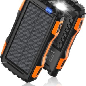 Power Bank Solar Charger – 42800mAh Portable Charger with QC 3.0 Fast Charging, External Battery Pack with Super Bright Flashlight – 5V/3.1A USB Output – Orange