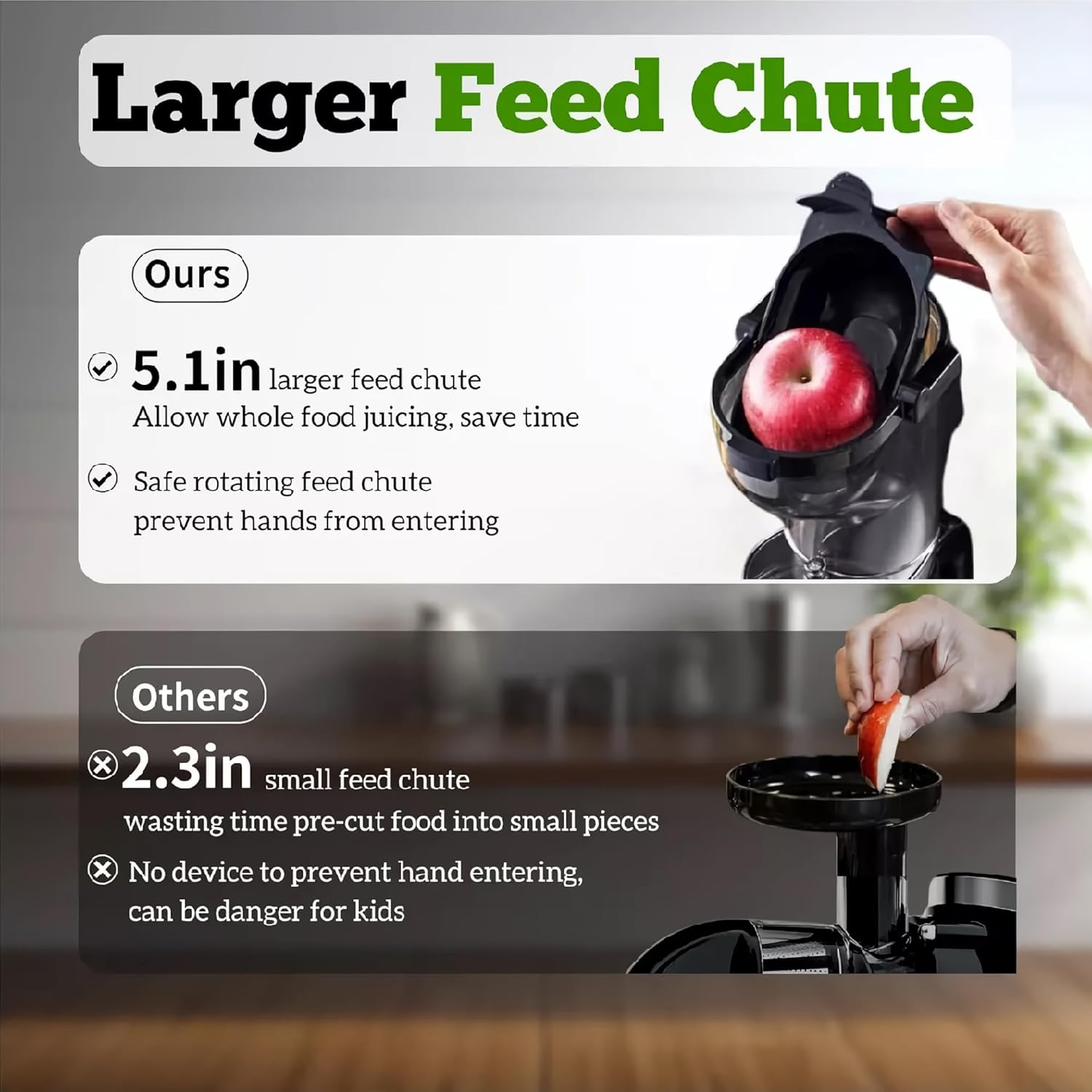 300W Cold Press Slow Juicer – Stainless Steel, 5.1” Wide Chute, Pulp-Juice Separation, Quiet Operation, High-Yield Nutrient Extraction