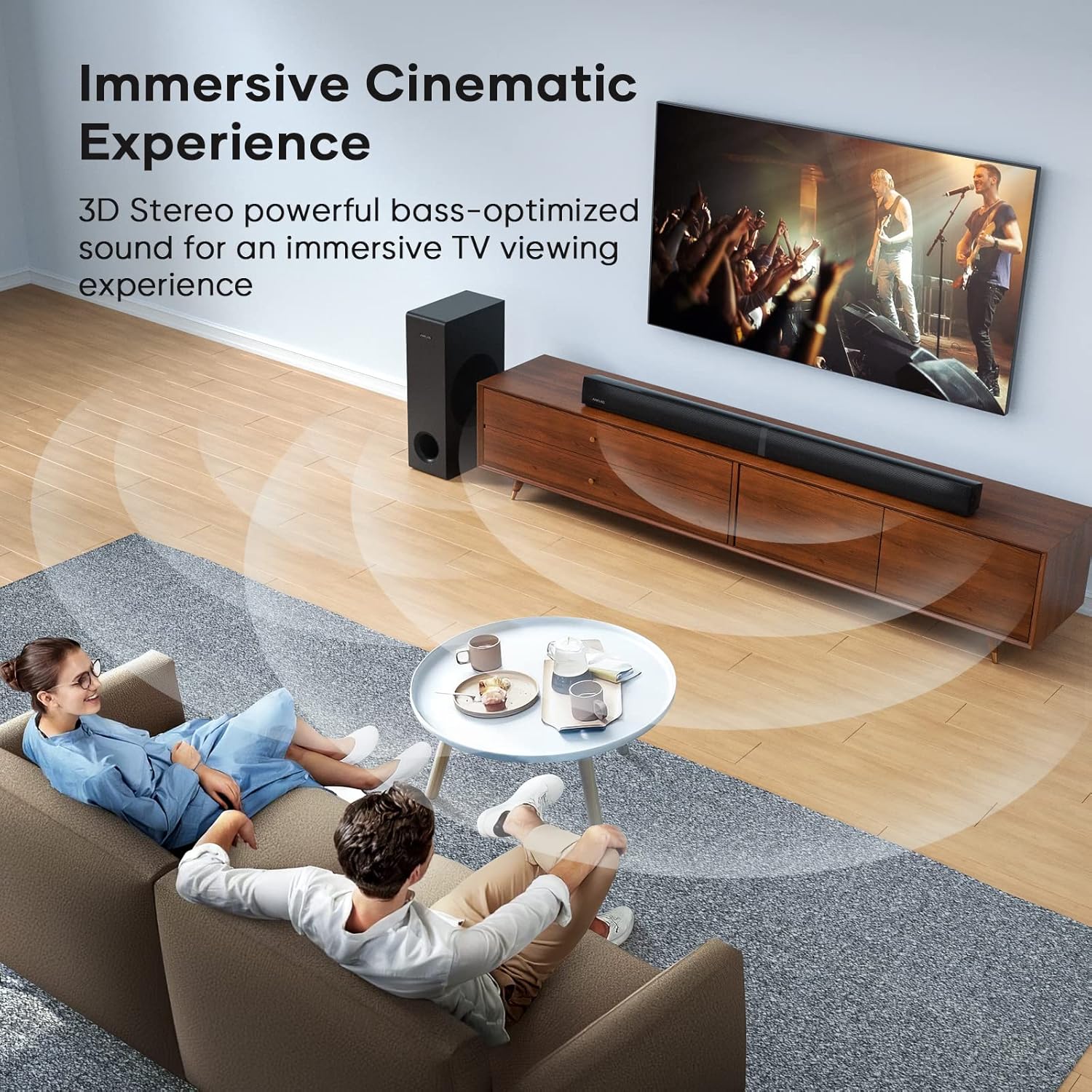 Anflag 2.1CH Sound Bar for TV with Subwoofer – Bluetooth 5.0, 5 EQ Modes,