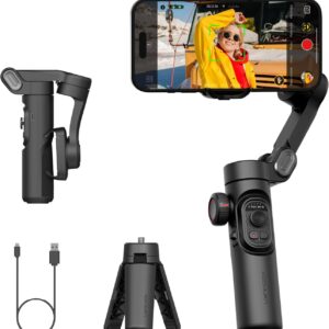 3-Axis Smartphone Gimbal Stabilizer with Focus Wheel & Face/Object Tracking – Foldable Handheld Gimbal for iPhone 15/14 Pro Max & Android