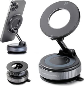 2026 Upgraded Vacuum Magnetic Car Phone Holder, 360° Adjustable Magsafe Car Mount With 90 Lbs Ultra Suction Cup, Cell Phone Holders For Car/Gym/Mirror, Fit iPhone & Android